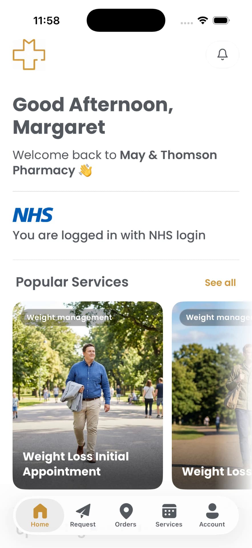 May & Thomson Pharmacy patient app home screen